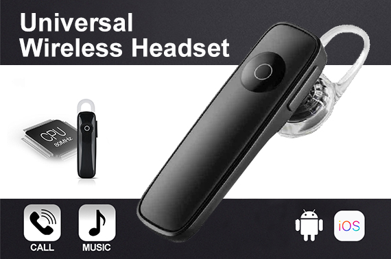 Universal Wireless Bluetooth Handsfree Headset Black