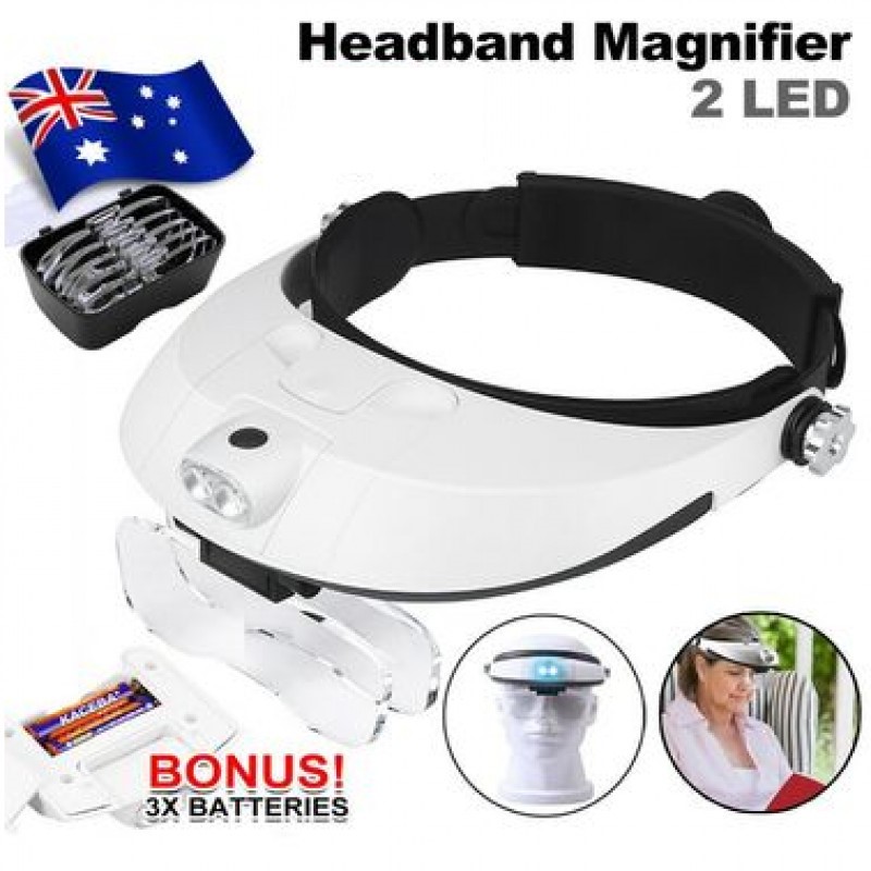 Headband Magnifier 2 LED Lamp Light Jeweler Head Mounted Magnifying Glass Loupe