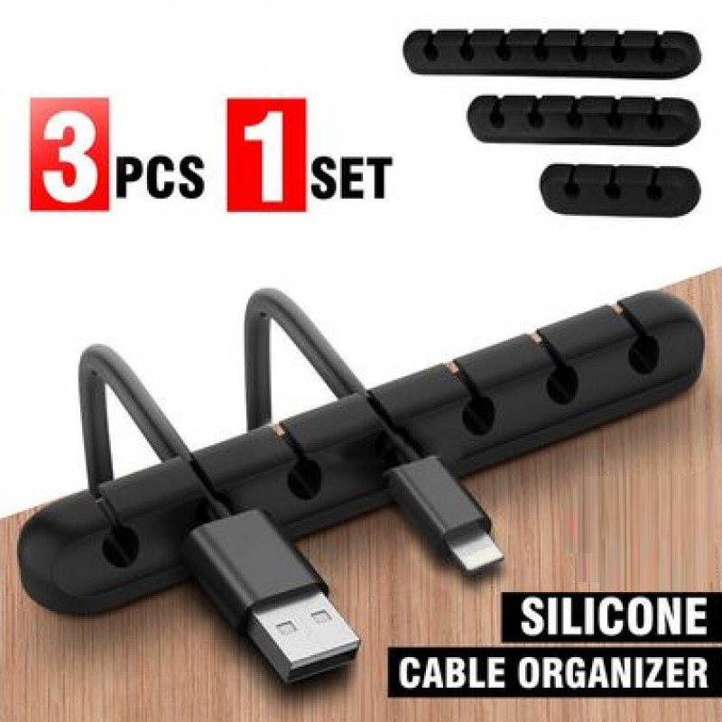 Free Shipping 3x USB Charge Cable Holder Desk Cable Clips Organizer Cord Management