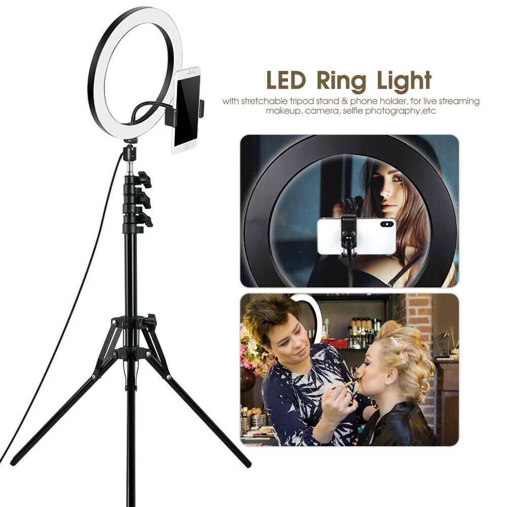 SSDXY 10 Selfie Ring Light with Tripod Stand & Cell Phone Holder Dimmable Desktop LED Lamp Camera Ringlight with Wireless Remote Shutter for Live Stream/Makeup/YouTube Video/Photography 