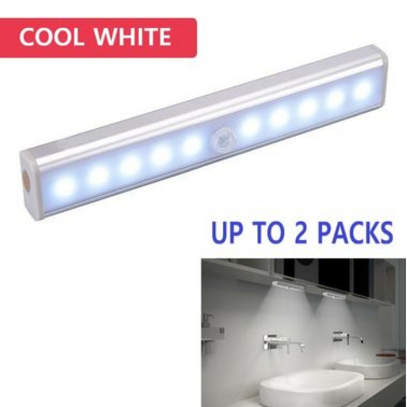 2x10 LED PIR Motion Sensor Detector Night Light Magnetic Strip Battery Operated