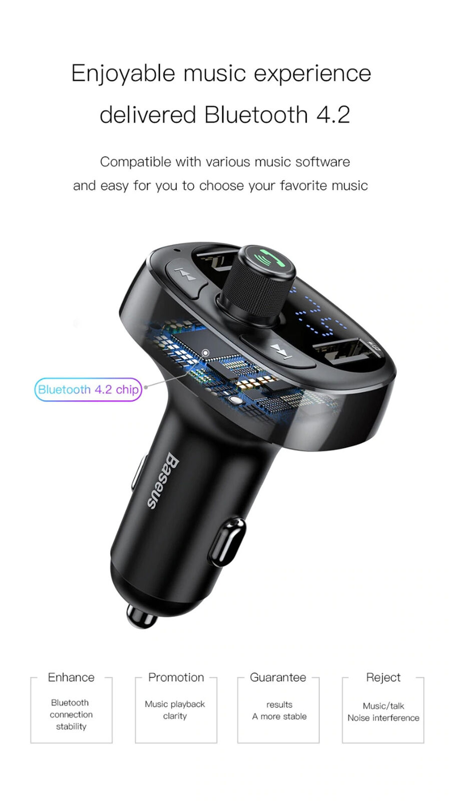 Baseus Handsfree Wireless Bluetooth Car FM Transmitter MP3 Player USB
