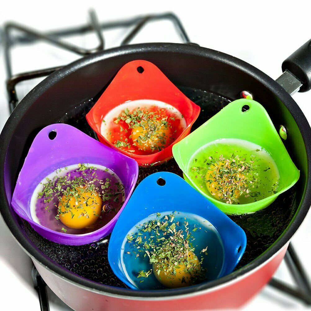4pcs Silicone Egg Poacher Poaching Pods Pan Poached Cups Moulds For Kitchen
