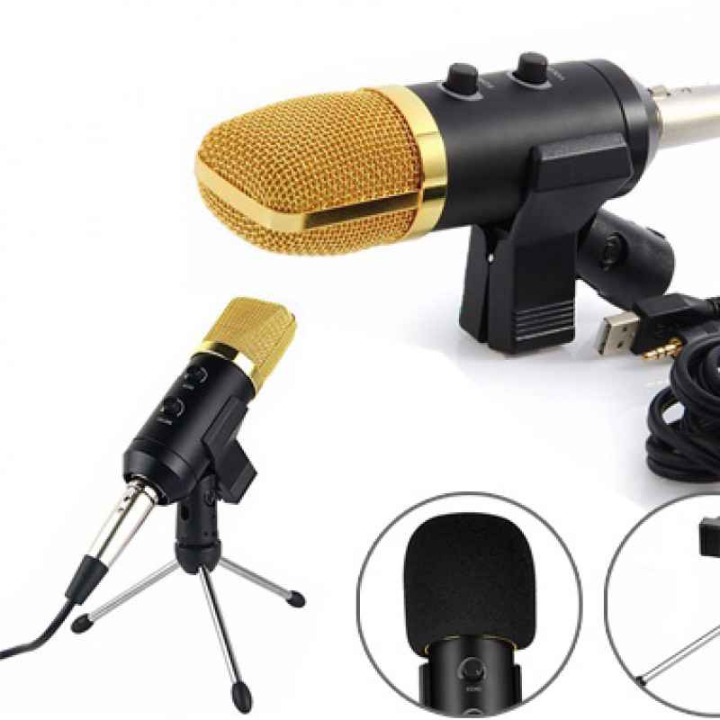 USB Condenser Sound Recording Microphone + Tripod Stand Set