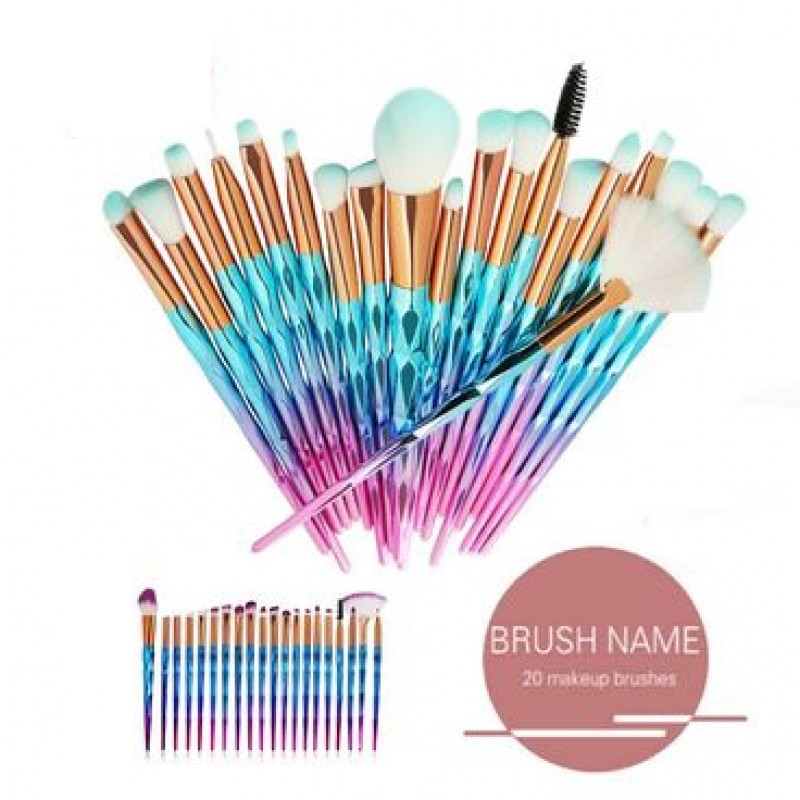 Free Shipping 20PCS Diamond Unicorn Eyeshadow Eyebrow Blending Brush Set Eye Make-up Brushes
