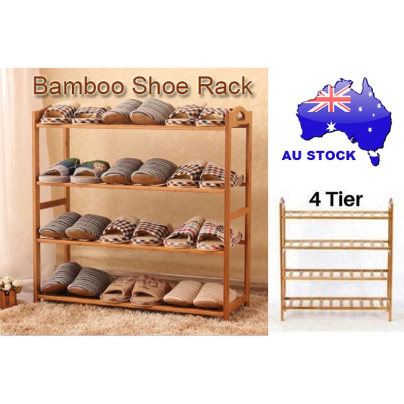 4 Tiers Layers Bamboo Shoe Rack Storage Organizer Wooden Shelf Stand Shelves