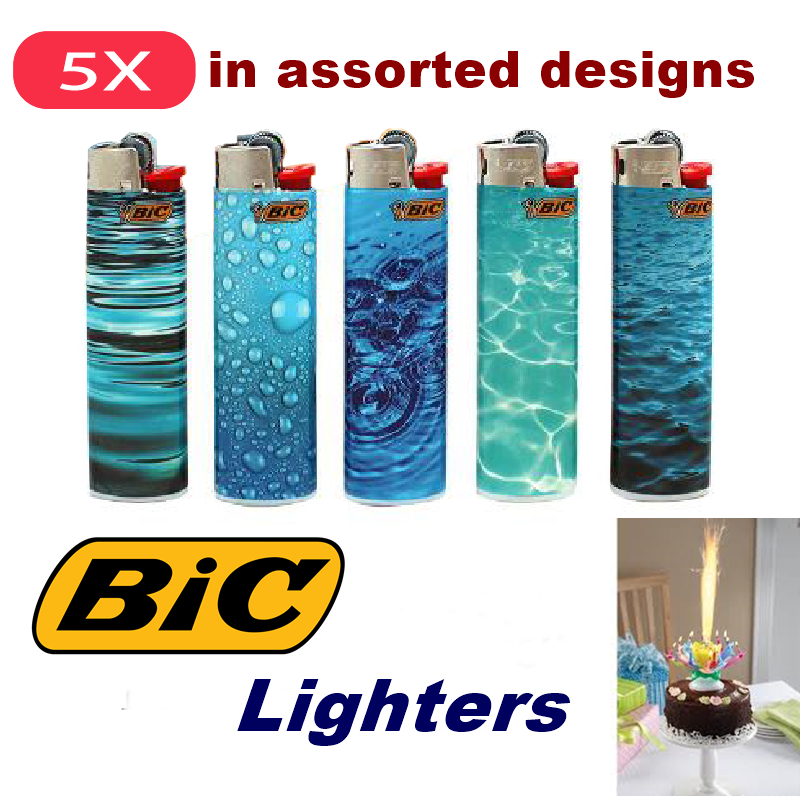 Bic Maxi Large Lighters Lighter Bulk 5 Pack Assorted Designs