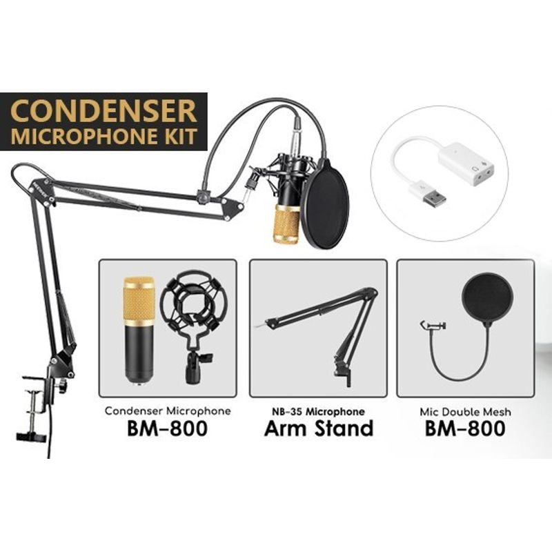 BM800 Condenser Microphone Kit Studio w/ Suspension Boom