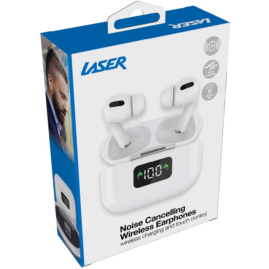 Laser TWS Earphones With Charge Case and Active Noise Cancelling