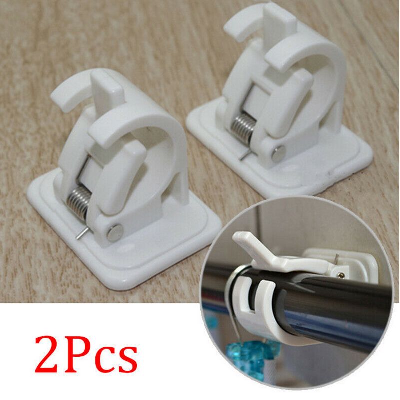 2Pcs Plastic Curtain Rods Bracket Hanger Crossbar Curtain Clips Wall Hooks Tools