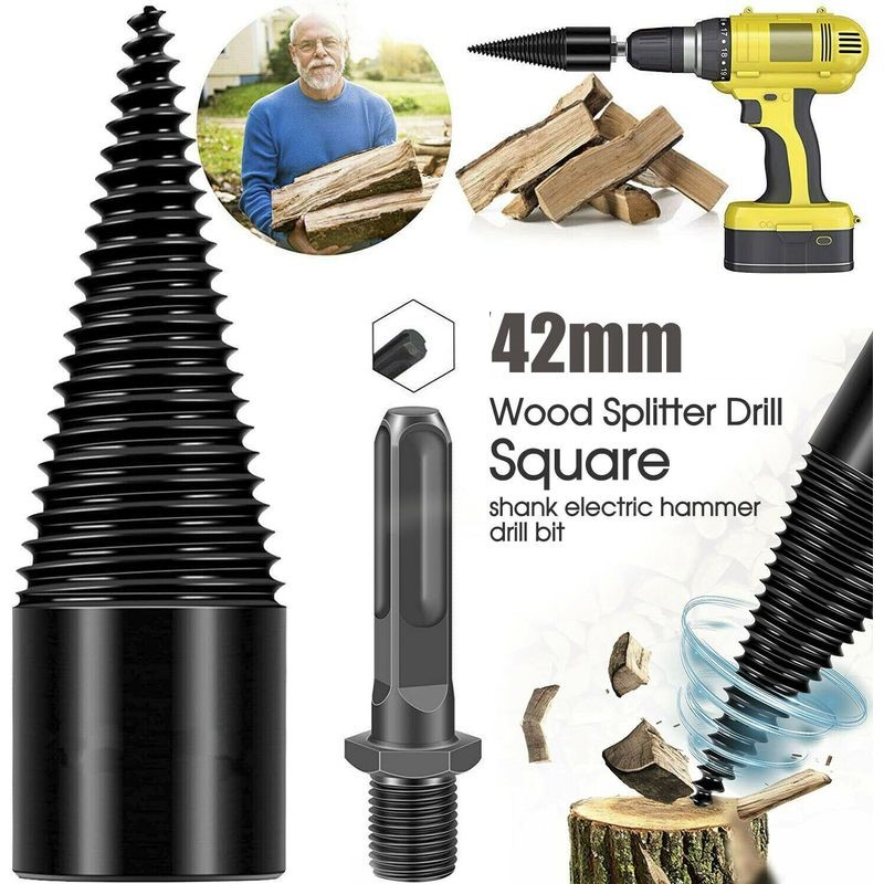 High Speed Twist Firewood Drill Bit Wood Splitter Screw Splitting Cone Driver 42mm Square Shank Dril