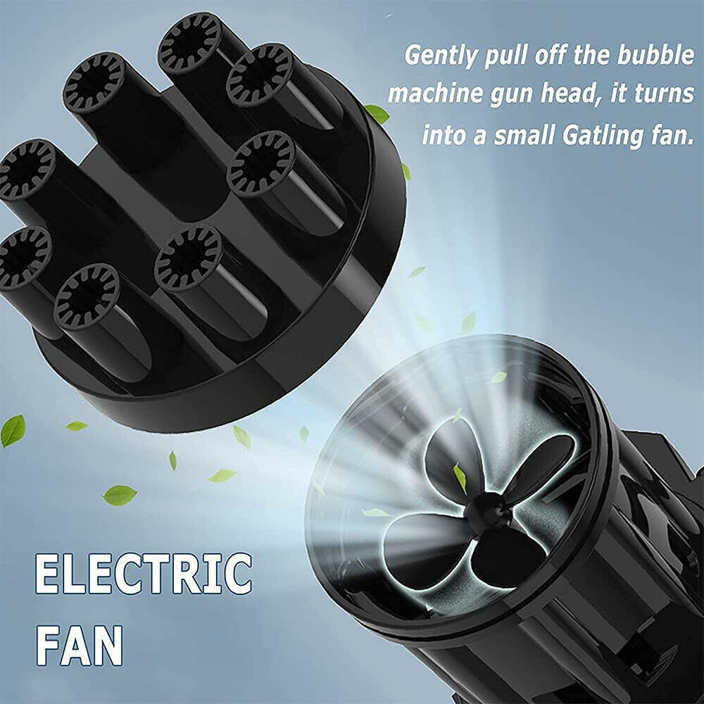 Gatling Bubble Machine 8-Hole Bubbler Maker Safe Cooling Fan Outdoor