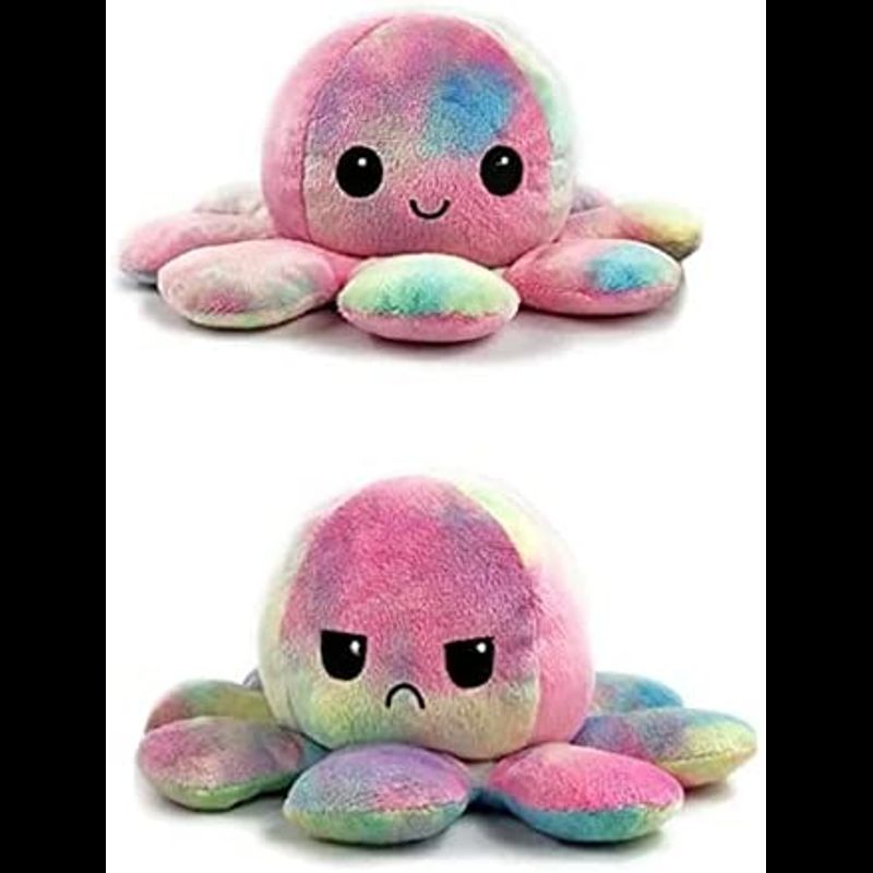 Snookums Reversible Octopus Plushie Plush Mood Octopus Toy Flip Moody Happy Sad Angry Inside Out Red-Yellow