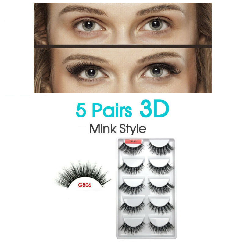 Free Shipping 3D 5 Pairs Mink Natural Thick False Fake Eyelashes Eye Lashes Makeup Extension
