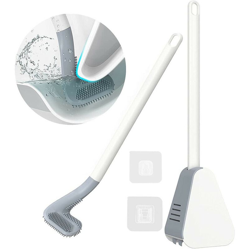 No Scratch Soft Toilet Cleaner Brush Wall Mounted Creative Crack Soft Rubber Long Handle Toilet Brush Toilet Bowl Brush for Bathroom LRHD Silicone Toilet Brush with Holder Set Color : Blue