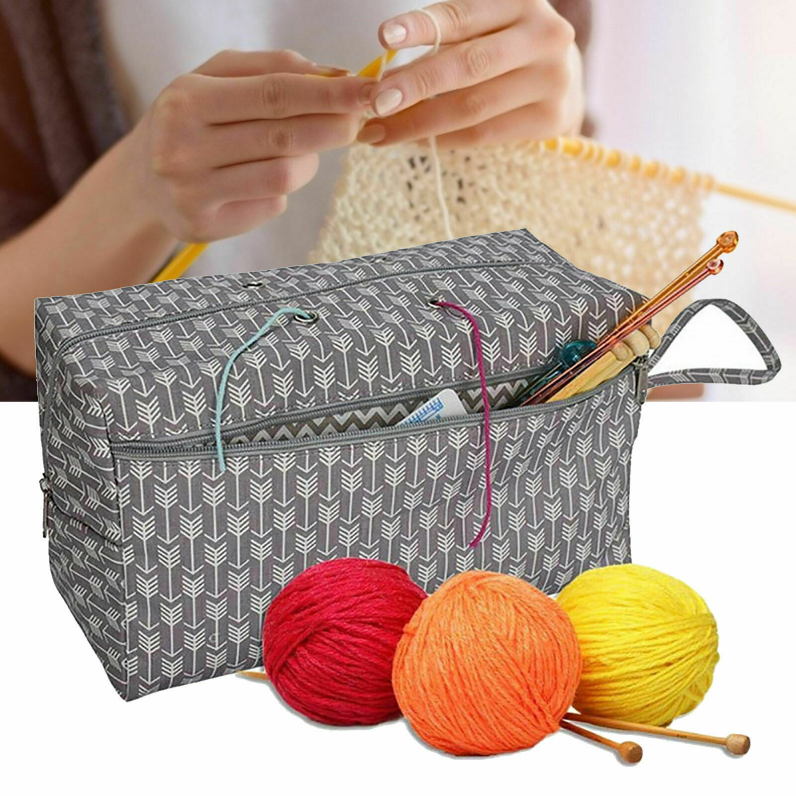 Portable Knitting Bag Multi-color Craft Tote Wool Crochet Needles ...
