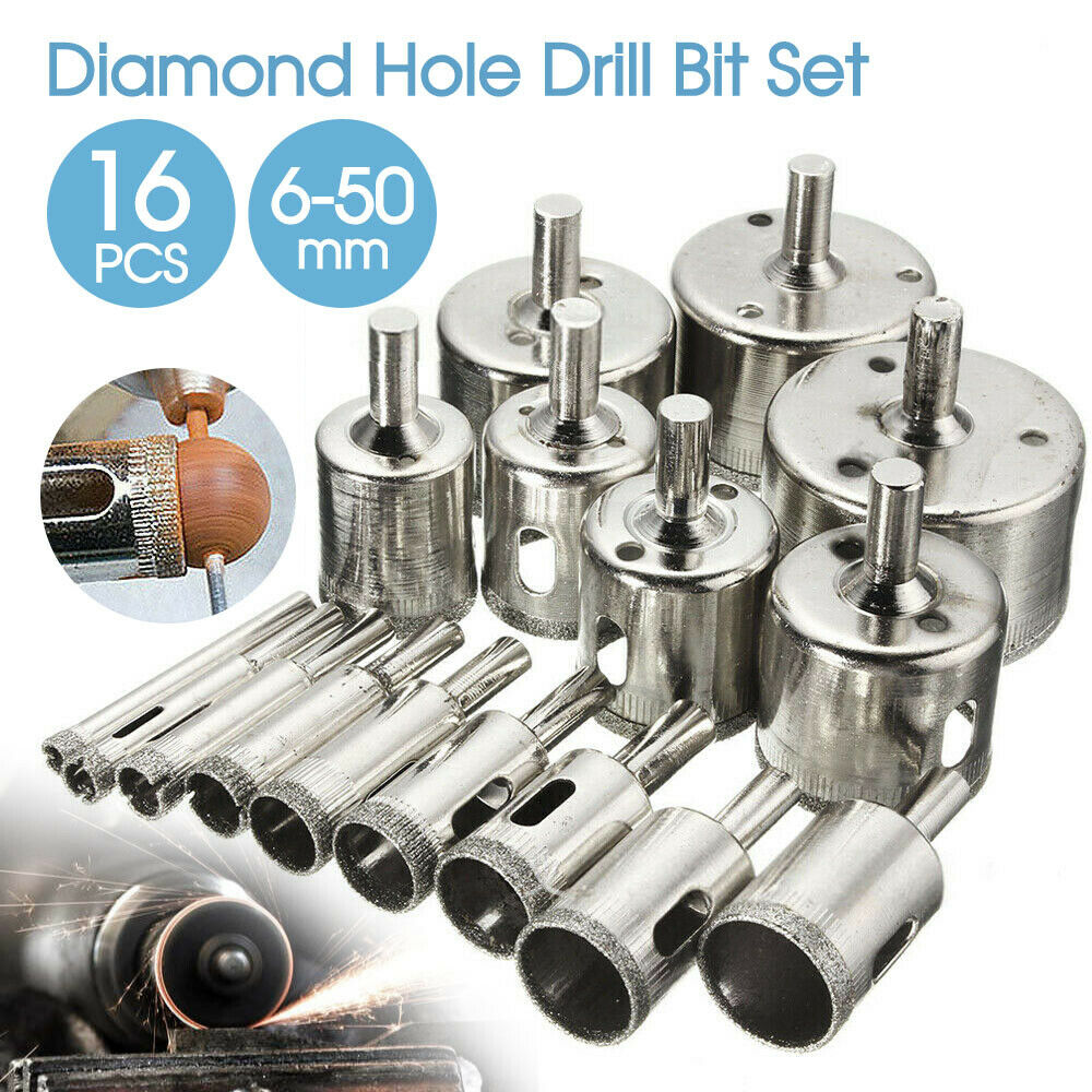 16Pcs Diamond Hole Saw Set Holes Cutter Saw Drill Bit Tile Glass Marble Ceramic