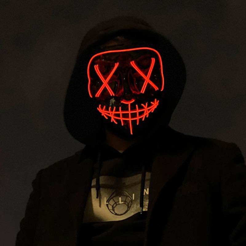 (Red) Light Up Purge Scary Mask,EL Wire Neon Cosplay Purge Mask