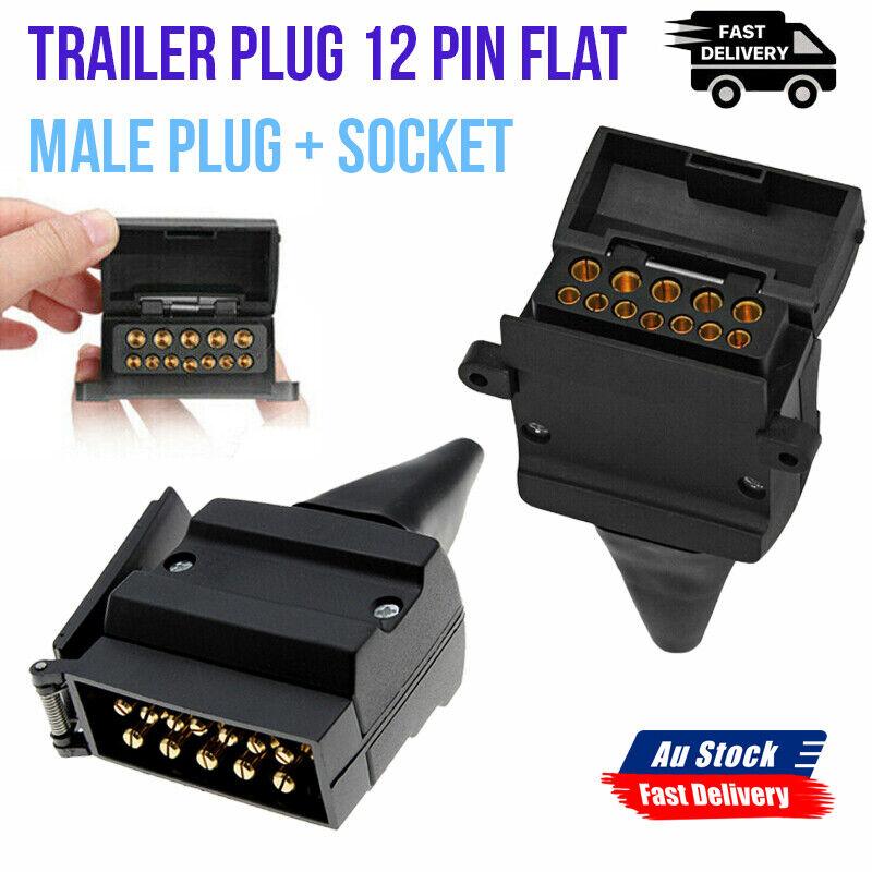 12 Pin Flat Trailer Socket Plug Set Connector Trailer Caravan Camper Adaptor NEW