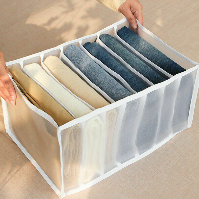Free Shipping 7 Grids Mesh Storage Bag Clothes Jeans Pants Drawer Organizer Boxes Foldable LARGE WHI