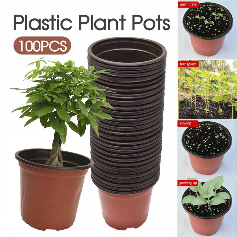 100 PCS 12cm Plastic Plant Flower Pots Nursery Seedlings Container Flowerpot
