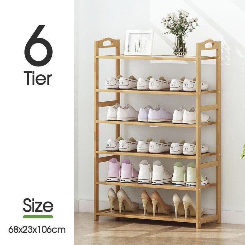 6 Tier Bamboo Shoe Rack Organizer Wooden Storage Shelves Stand Shelf