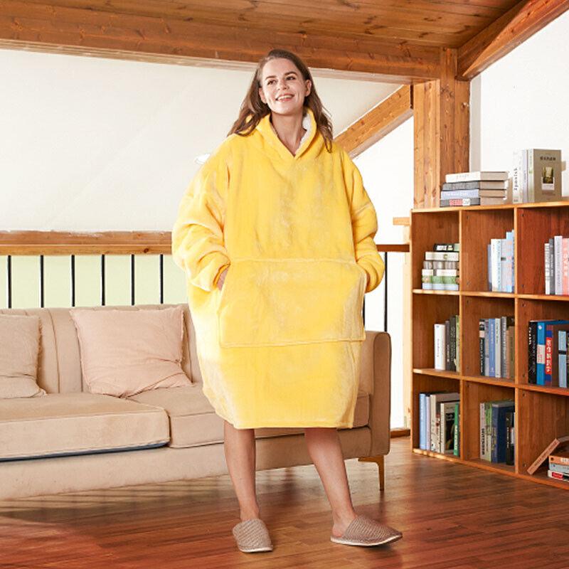 Oversize Plush Warm Blanket Ultra Comfy Giant Sweatshirt Huggle Fleece Yellow AU
