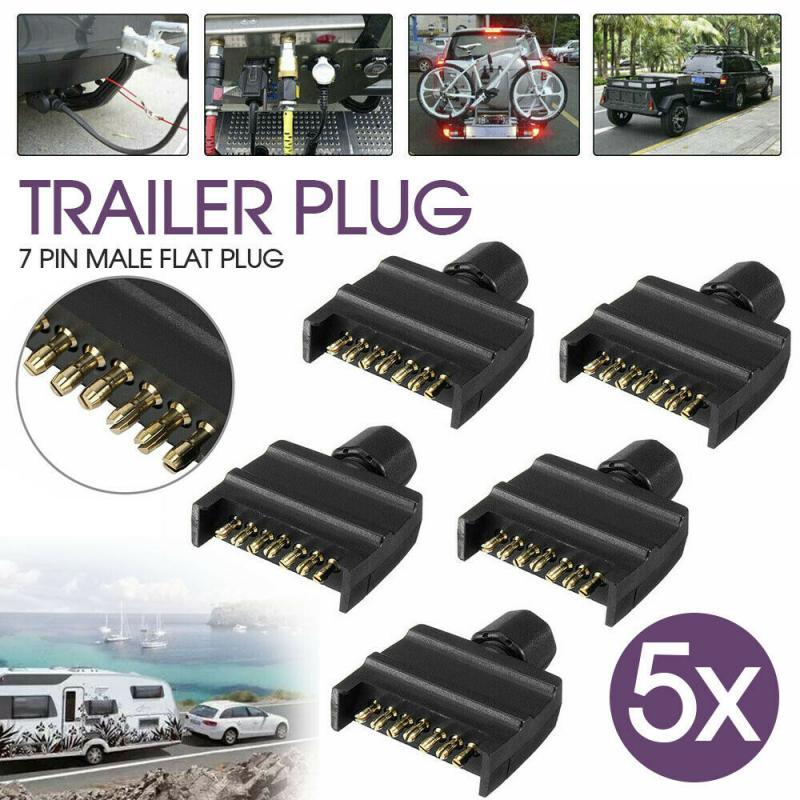5x Trailer Plug 7 Pin Flat Male Adaptor Caravan Boat Car Connector Part Adapter