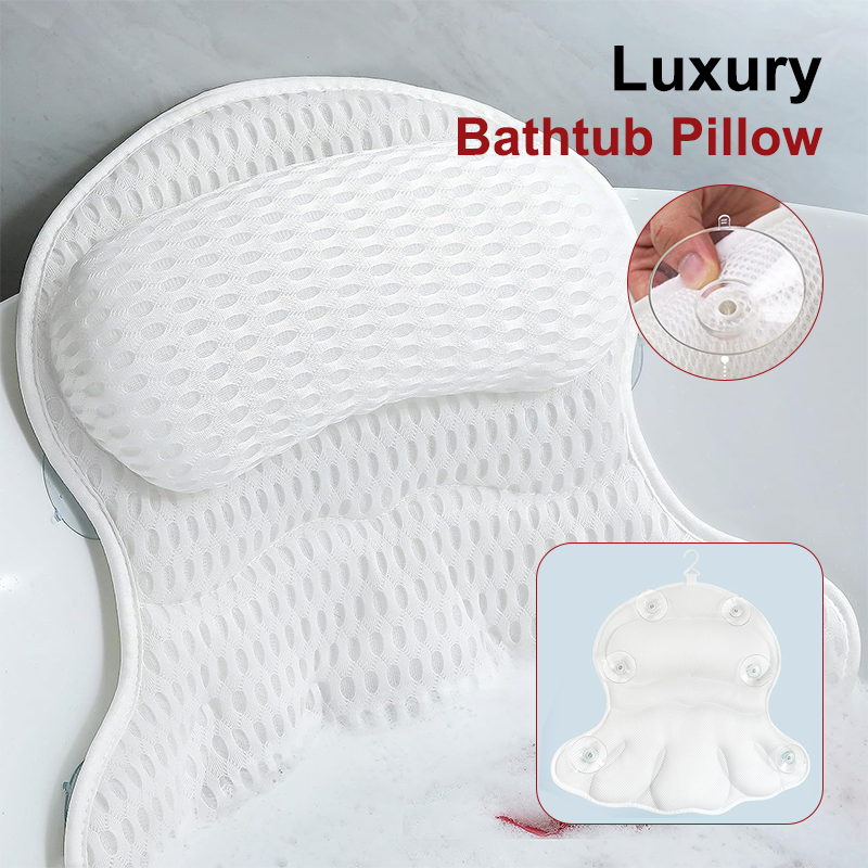 Bathtub Pillow Ergonomic Bath Pillow with Neck and Back Support and 4D Air Mesh