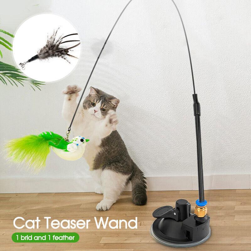 Cat Play Toy Simulation Birds Teaser Wand Interactive Stick with Suction Cup
