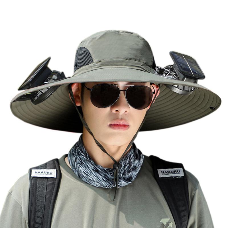Solar roof men's big hat roof charging fan summer hat women's big hat roof top fisherman's hat