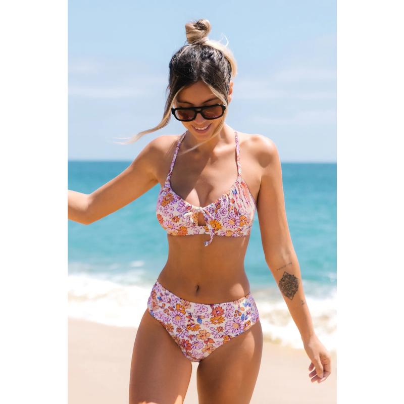 Size- S Shirred Lace Back Bralette & Mid Rise Bikini Set