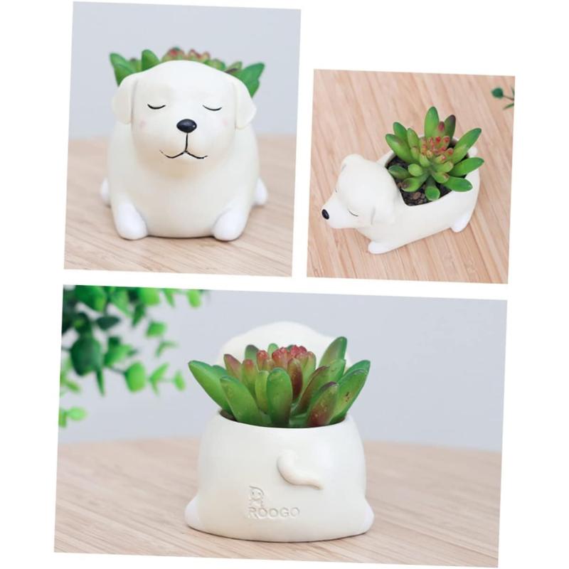 White Micro Labrador Dog Resin Succulent Planter – Eco-Friendly Decor for DIY
