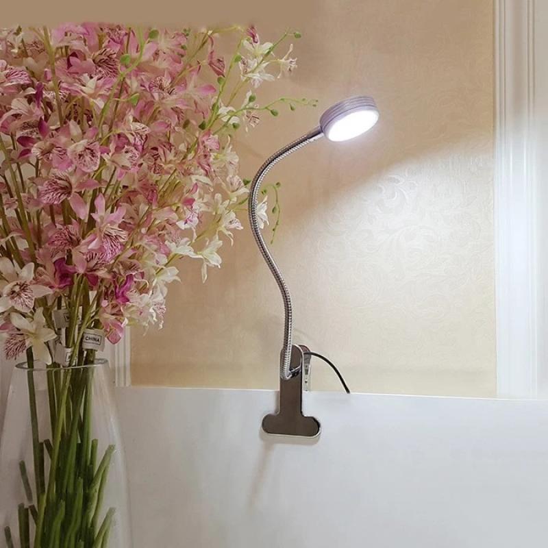 Free shipping Silver Gooseneck 5W LED Reading Light Table Clamp Lamp Stepless Dimming Switch