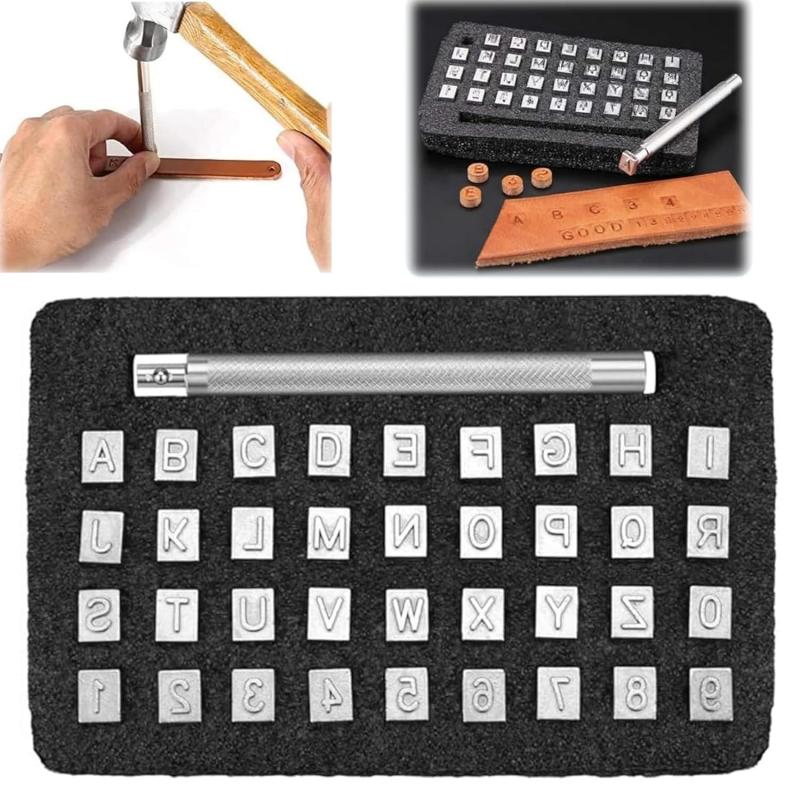 Free shipping 36 Pcs Number and Letter Stamp Punch Set Clay Stamps Leather Craft Metal Steel Punch T