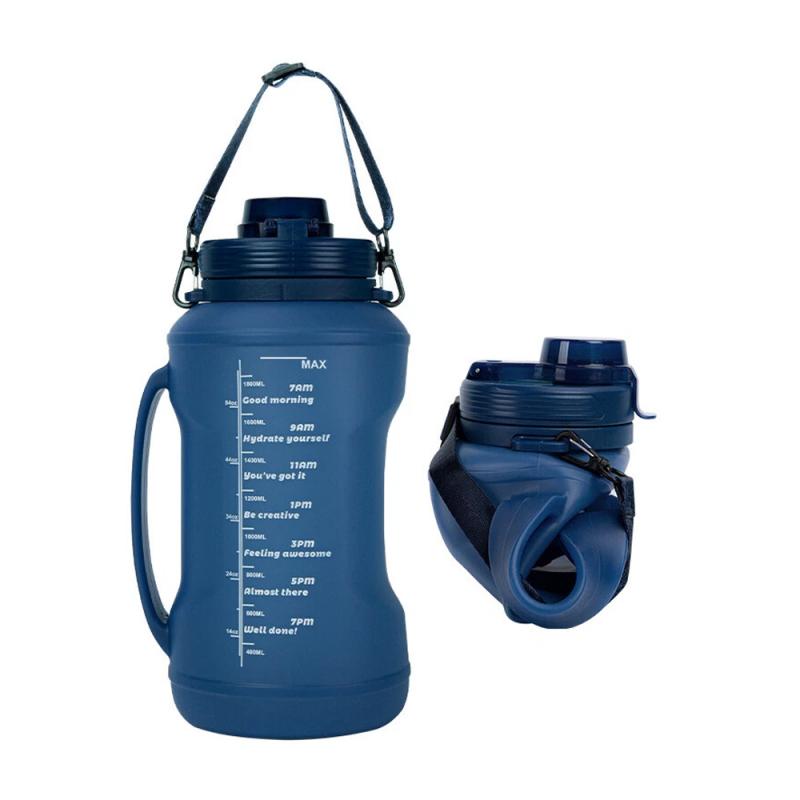  2L folding silicone straw roll cup resistant to falling and high temperature outdoor camping sports