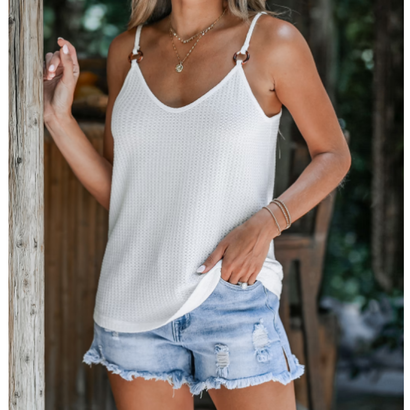 Free shipping Size: S white Cloud Textured O-Ring Cami