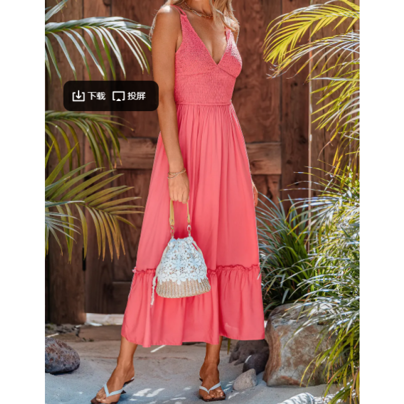Free shipping Size: M Summer Flame Coral Maxi Dress