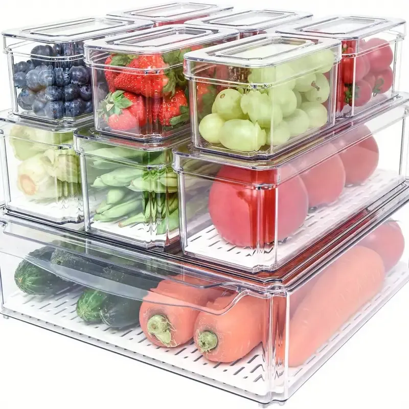 10pcs Fridge Organizer, Stackable Refrigerator Organizer Bins with Lids