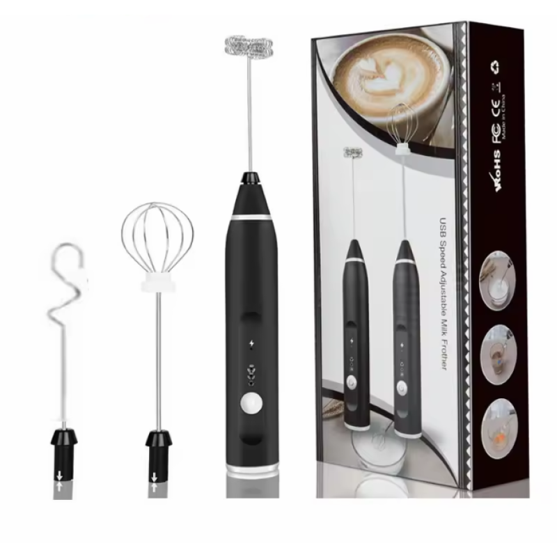 Black Portable Mini Milk Frothers Wireless Handheld Blender With USB Electric