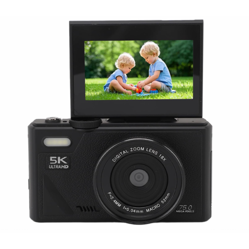 Black 5K Digital Camera, 75MP HD 18X Digital Zoom AF Retro Mirrorless Camera