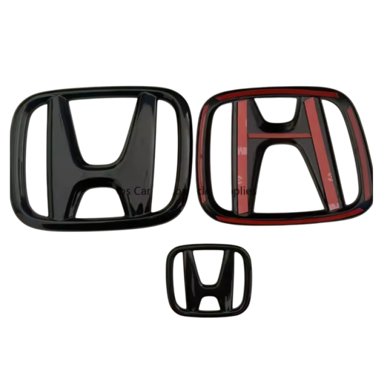 10th Civic 3 Pcs Car Logo Decor Black Red Front Rear Steering Wheel Modification