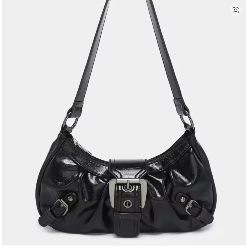 Free shipping Pure Black 2025 Spring Retro Small Vintage Leather Shoulder Armpit Bag