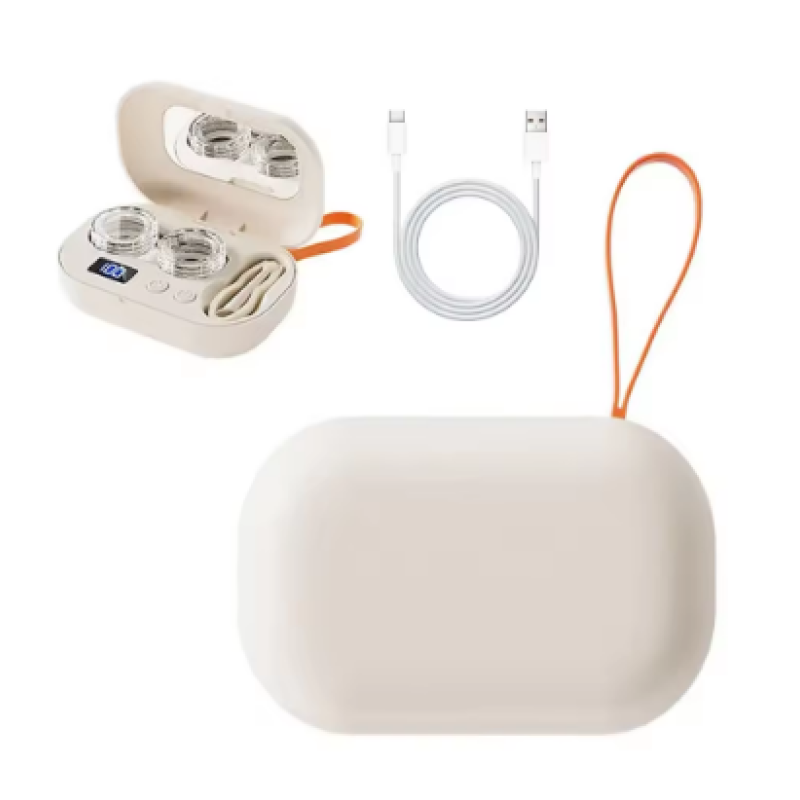 Mini Ultrasonic Contact Lens Cleaner – Portable with Tools Color: Beige  