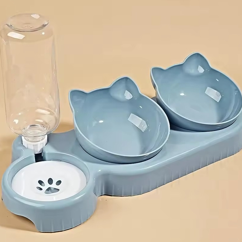 Double Blue Non-Slip Cat Bowl With Inclined Stand Pet Feeding Bowl Kitten Dog