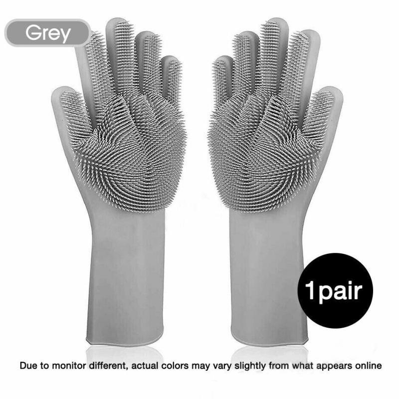 Free shipping Magic Silicone Rubber Dish Washing Kitchen Gloves Scrubber Cleaning Scrubbing grey