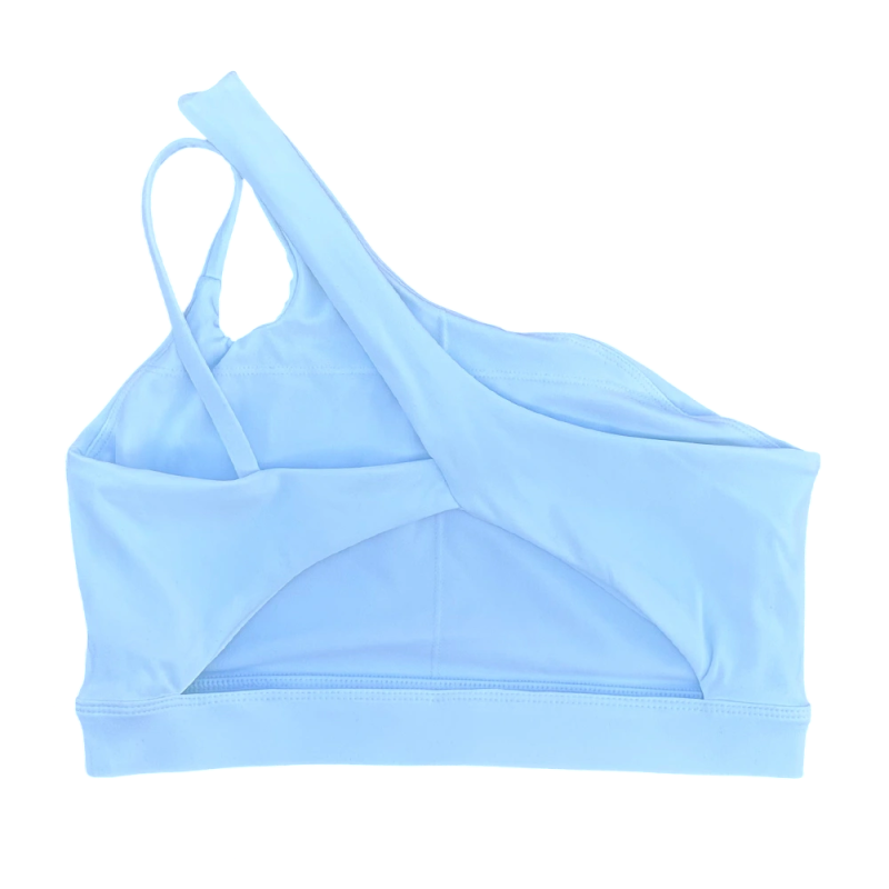 White L Women Shockproof Sport Bra with Oblique Straps Gym Yoga Fitness Top