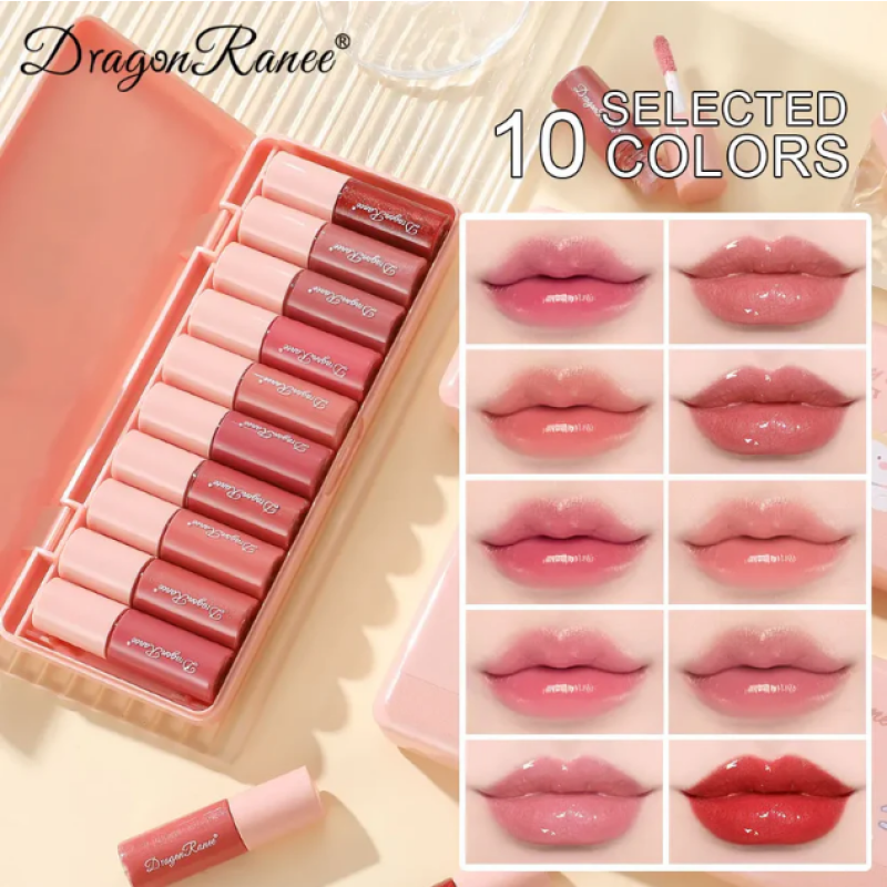 10PCS Fine Glitter Lip Gloss Set Moisturizing Non-Fade Easy-Color Glaze