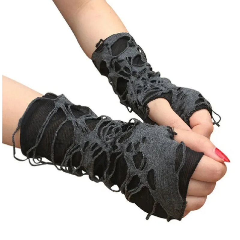 Color:Black, Gloves Size:One Size  Unisex Gothic Fingerless Gloves