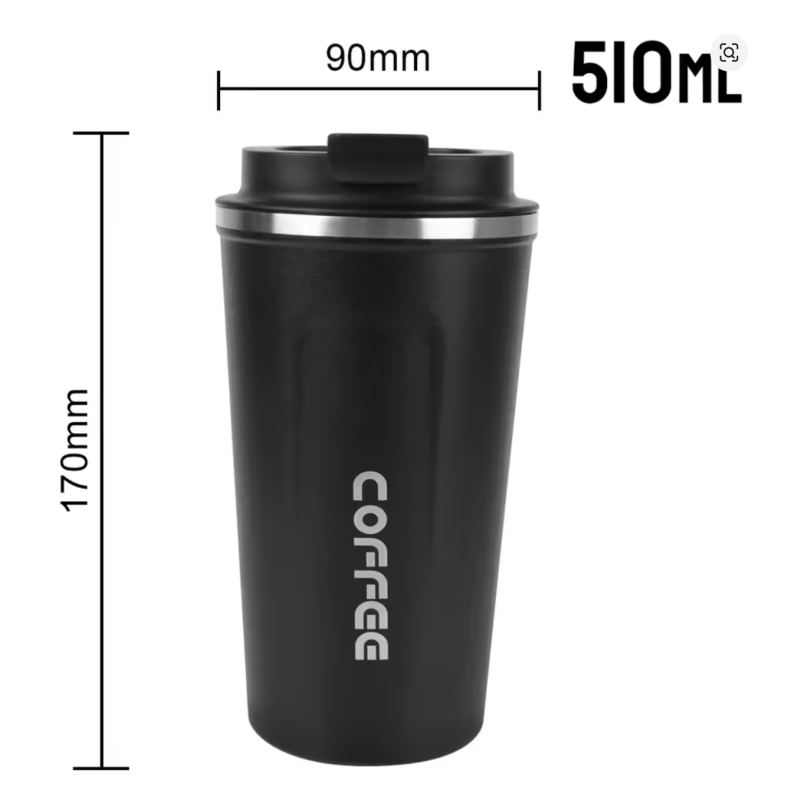 Black 510ML Thermo Cafe Coffee Mug Leak-Proof Travel Stainless Steel Cup